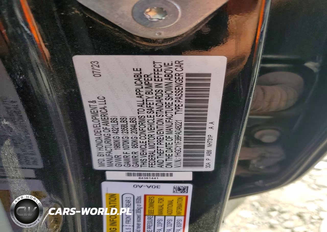 2023 Honda Accord Ex VIN:1HGCY1F38PA048221 - 12