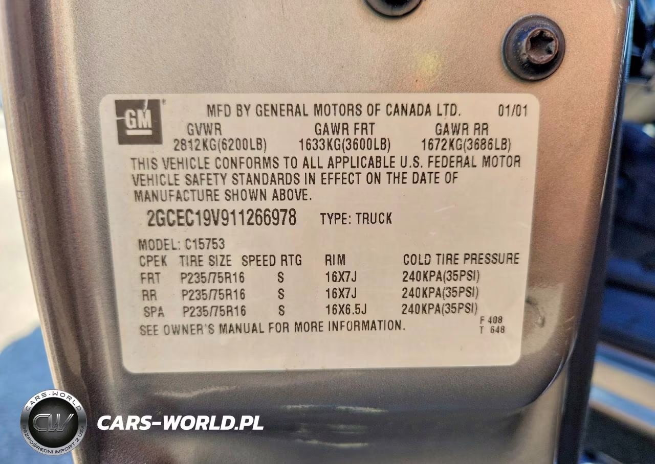 2001 Chevrolet Silverado C1500 VIN:2GCEC19V911266978 - 12