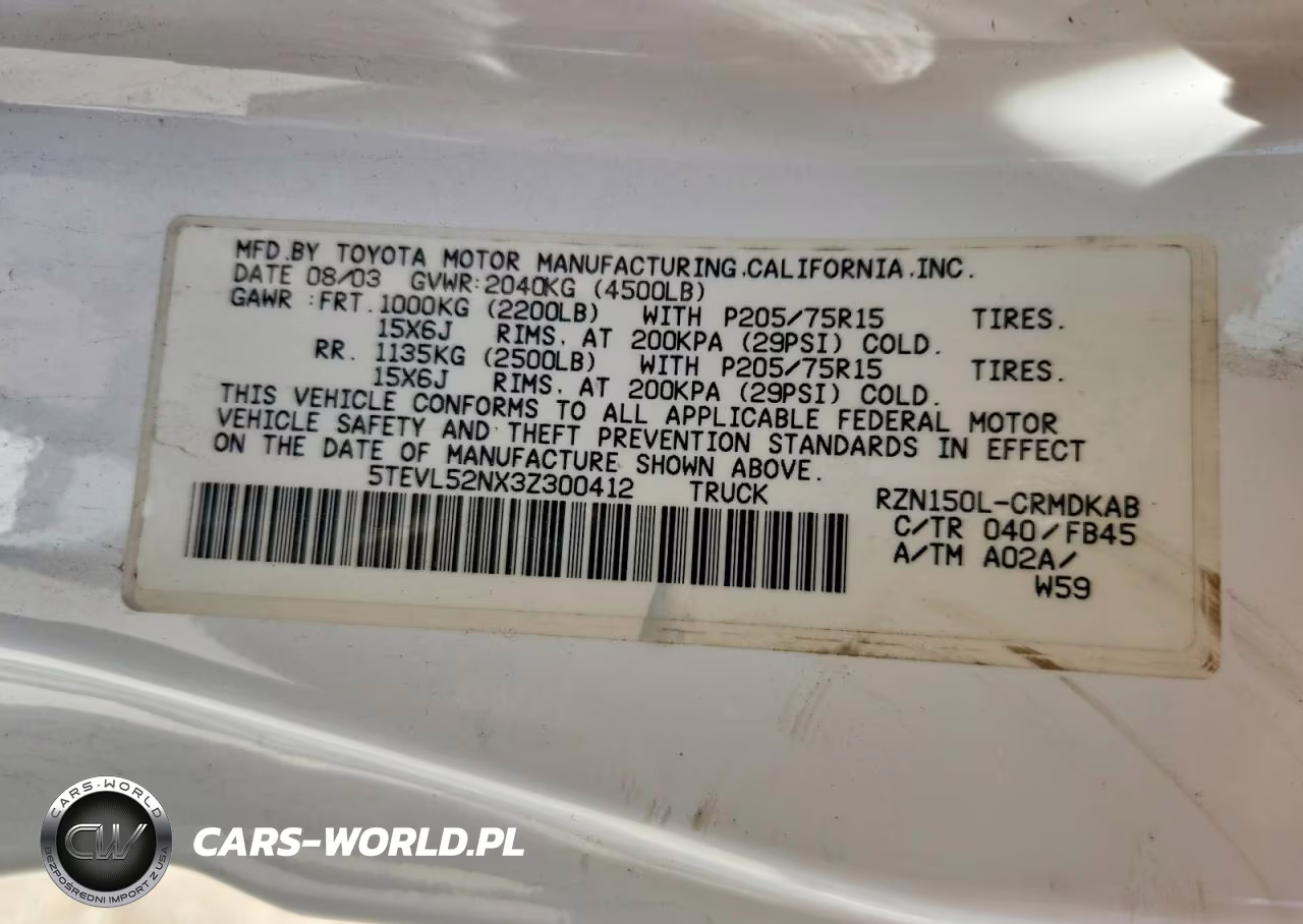 2003 Toyota Tacoma Base VIN:5TEVL52NX3Z300412 - 12