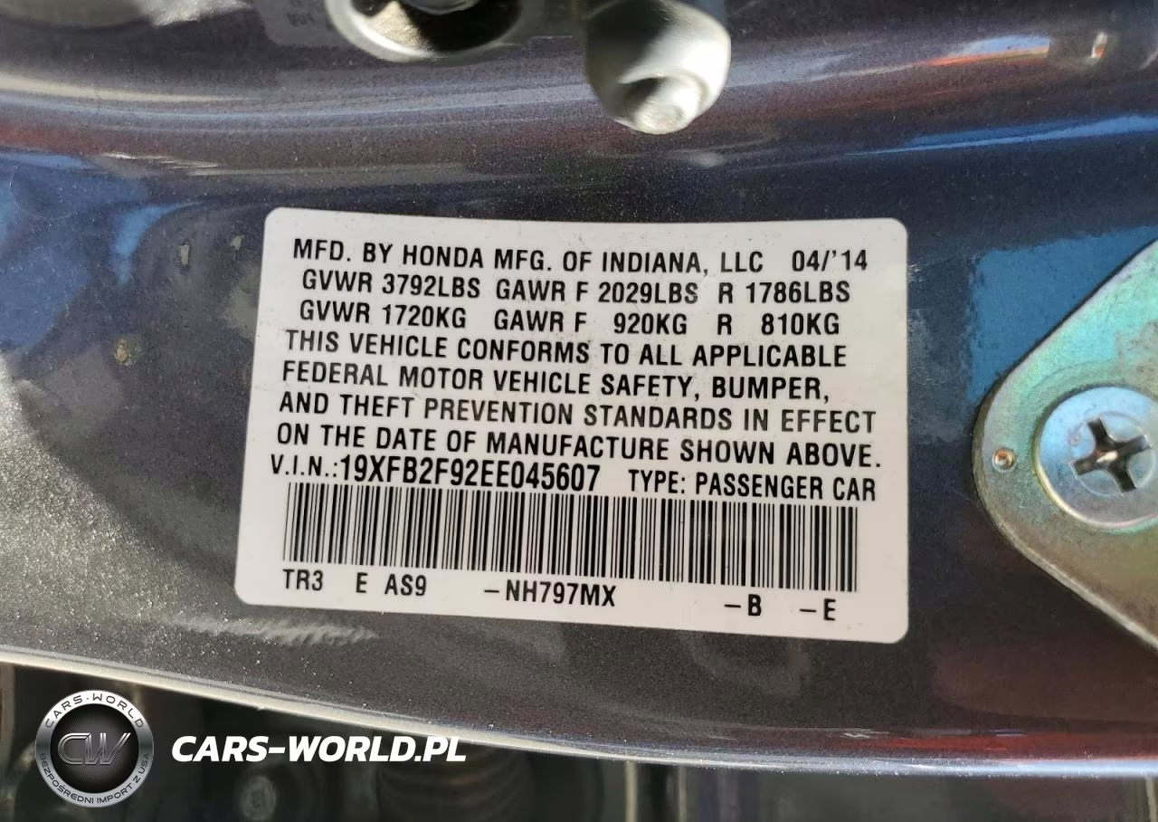 2014 Honda Civic Exl VIN:19XFB2F92EE045607 - 12