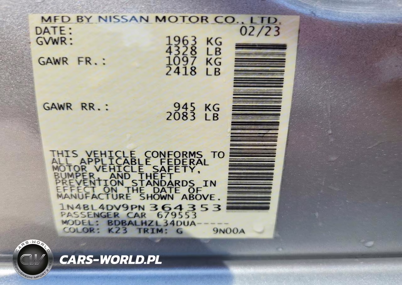 2023 Nissan Altima Sv VIN:1N4BL4DV9PN364353 - 13