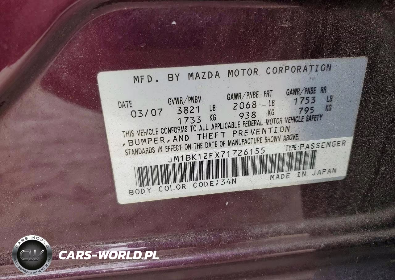 2007 Mazda 3 I VIN:JM1BK12FX71726155 - 13
