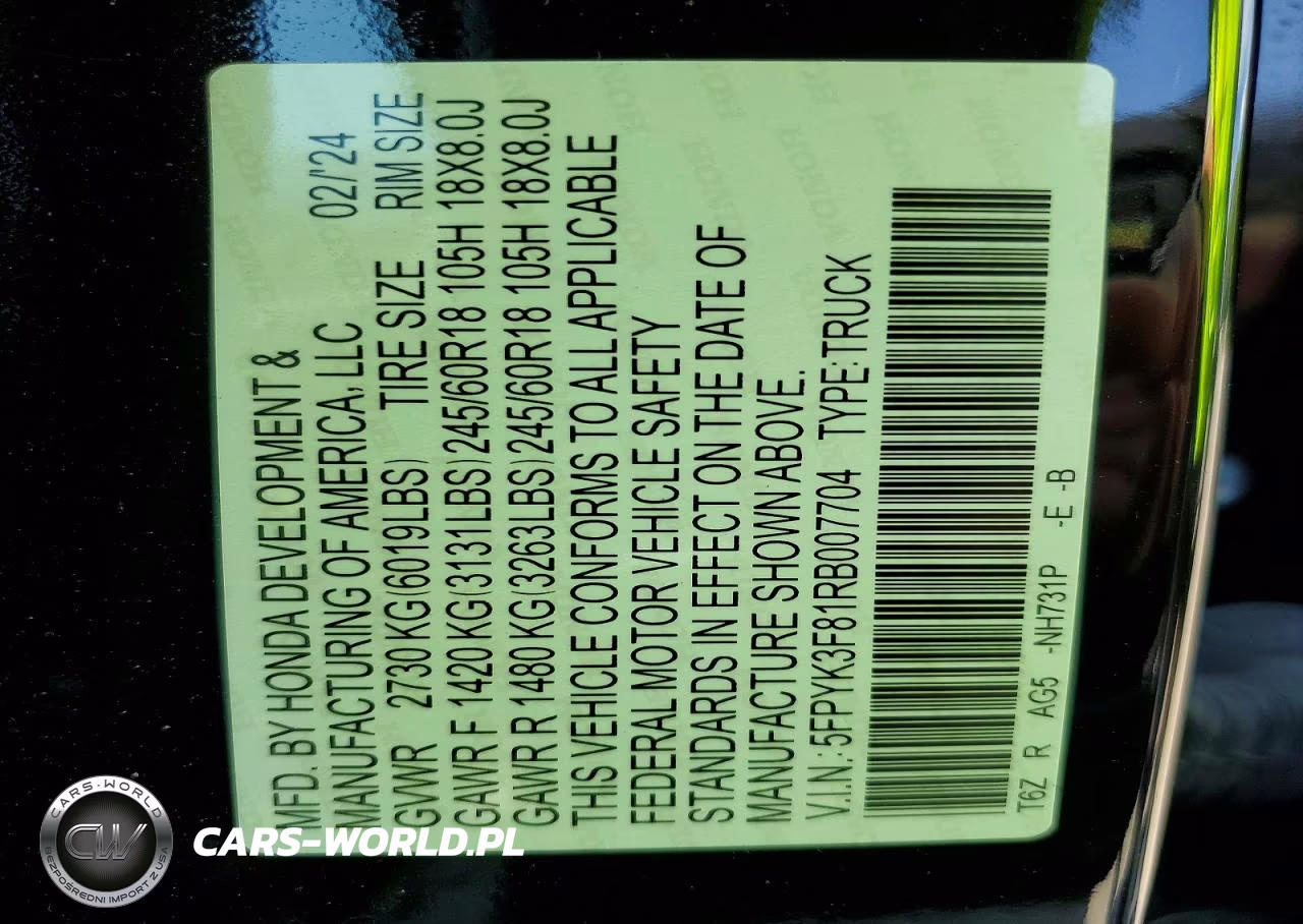 2024 Honda Ridgeline Black Edition VIN:5FPYK3F81RB007704 - 13