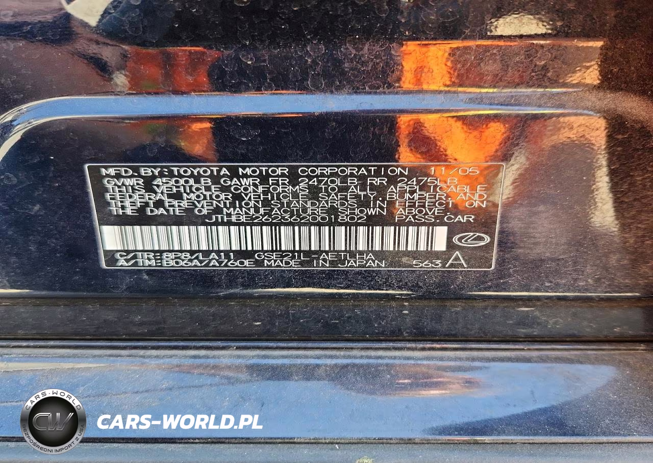 2006 Lexus Is 350 VIN:JTHBE262362001802 - 12