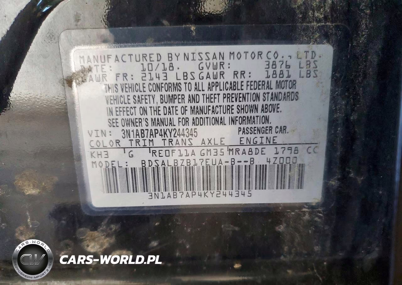 2019 Nissan Sentra S VIN:3N1AB7AP4KY244345 - 12