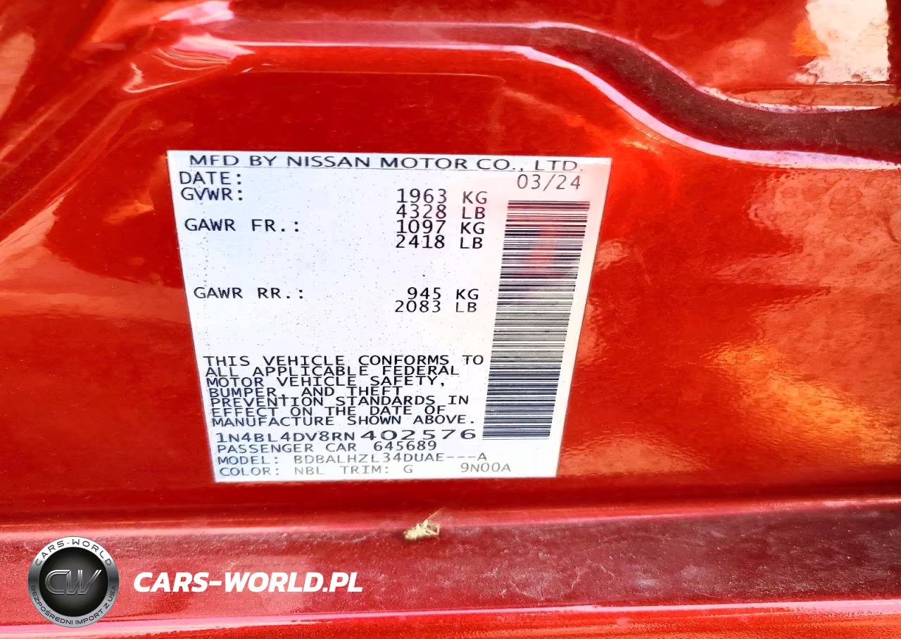 2024 Nissan Altima Sv VIN:1N4BL4DV8RN402576 - 12