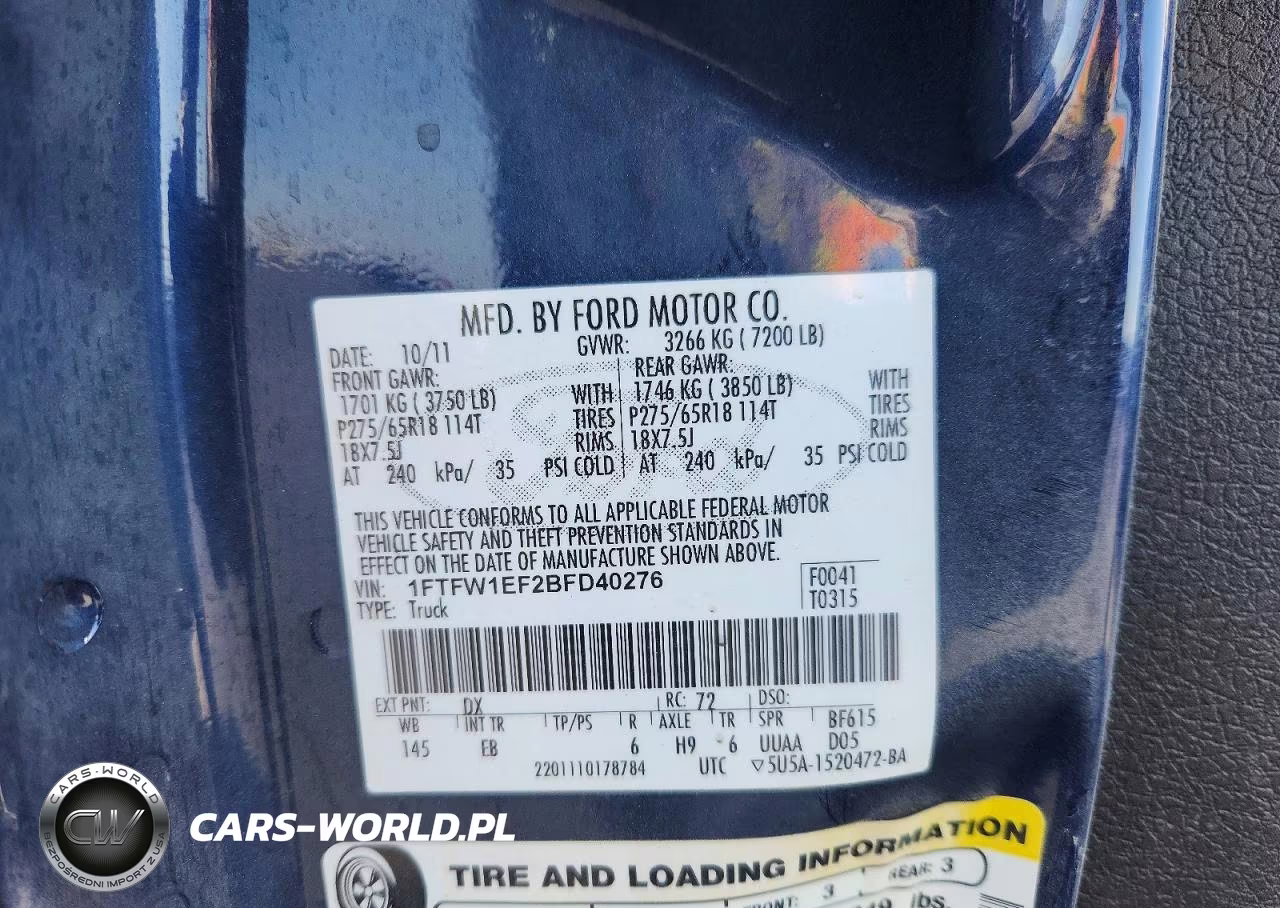 2011 Ford F150 Supercrew VIN:1FTFW1EF2BFD40276 - 12