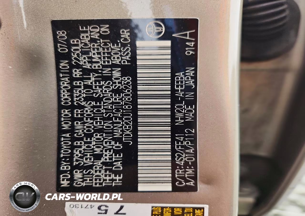 2008 Toyota Prius Base VIN:JTDKB20U187806238 - 12