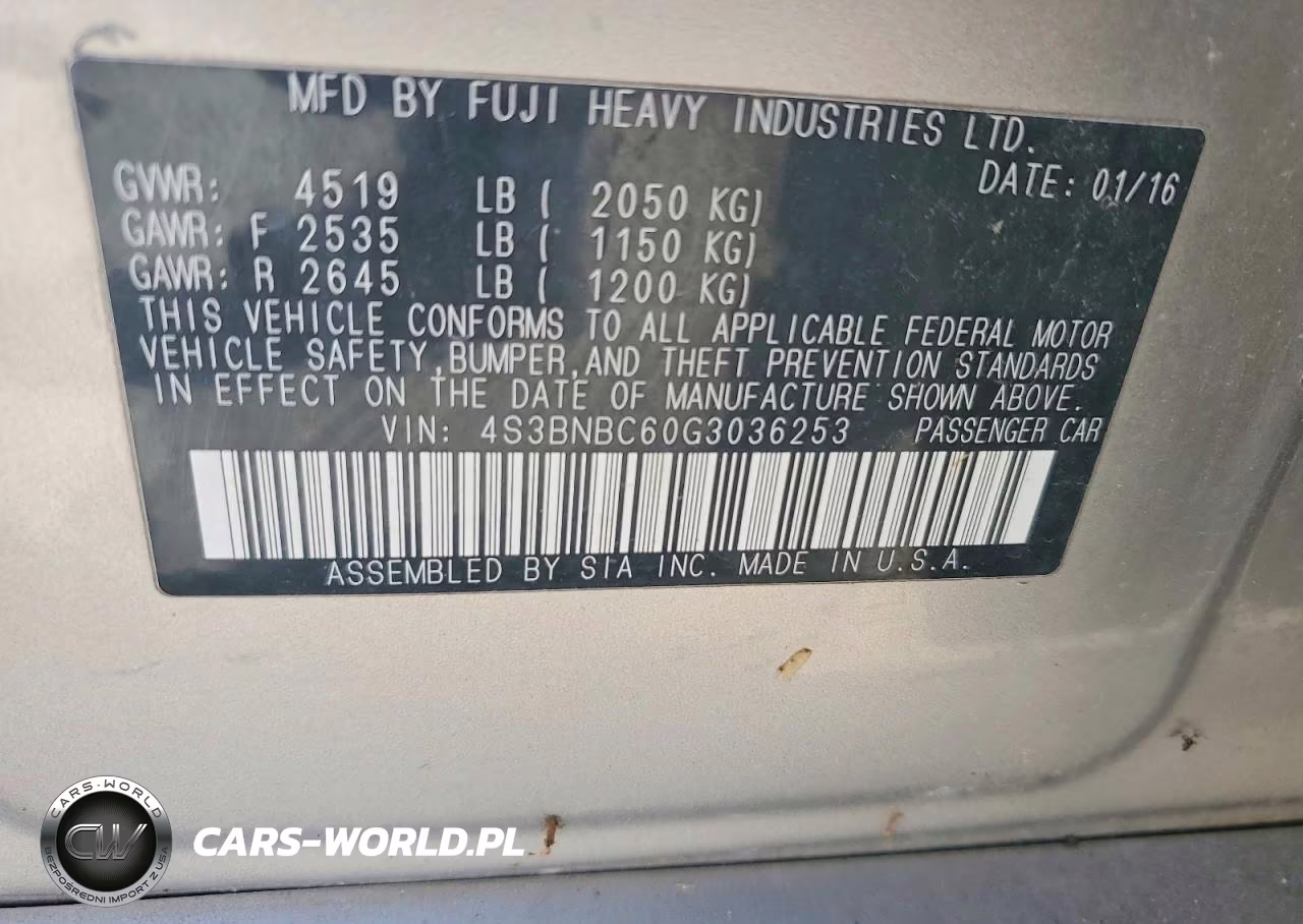 2016 Subaru Legacy 2.5I Premium VIN:4S3BNBC60G3036253 - 13