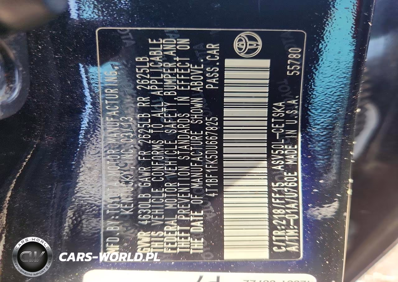 2013 Toyota Camry Se VIN:4T1BF1FK5DU667825 - 12