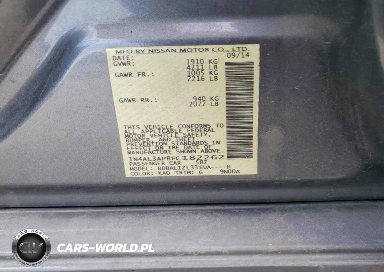2015 Nissan Altima 2.5 Sv VIN:1N4AL3AP8FC182262 - 12