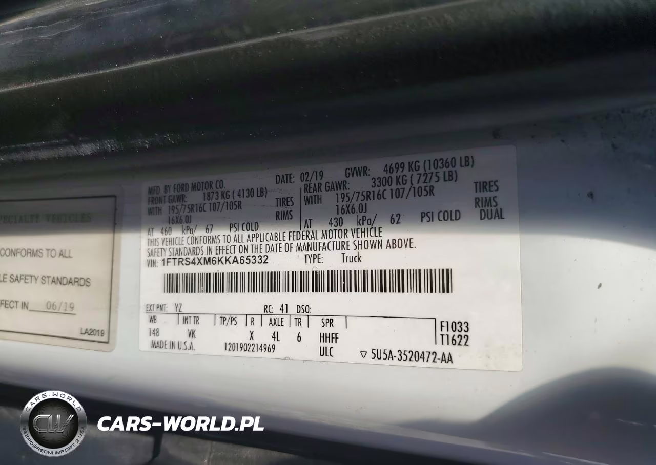 2019 Ford Transit T- - Delivery Van VIN:1FTRS4XM6KKA65332 - 13