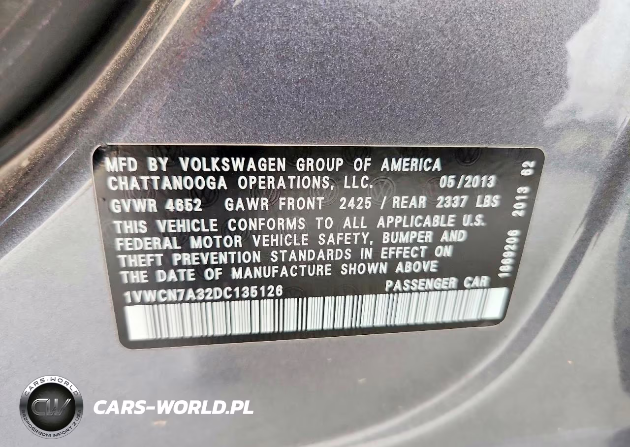2013 Volkswagen Passat Sel VIN:1VWCN7A32DC135126 - 13