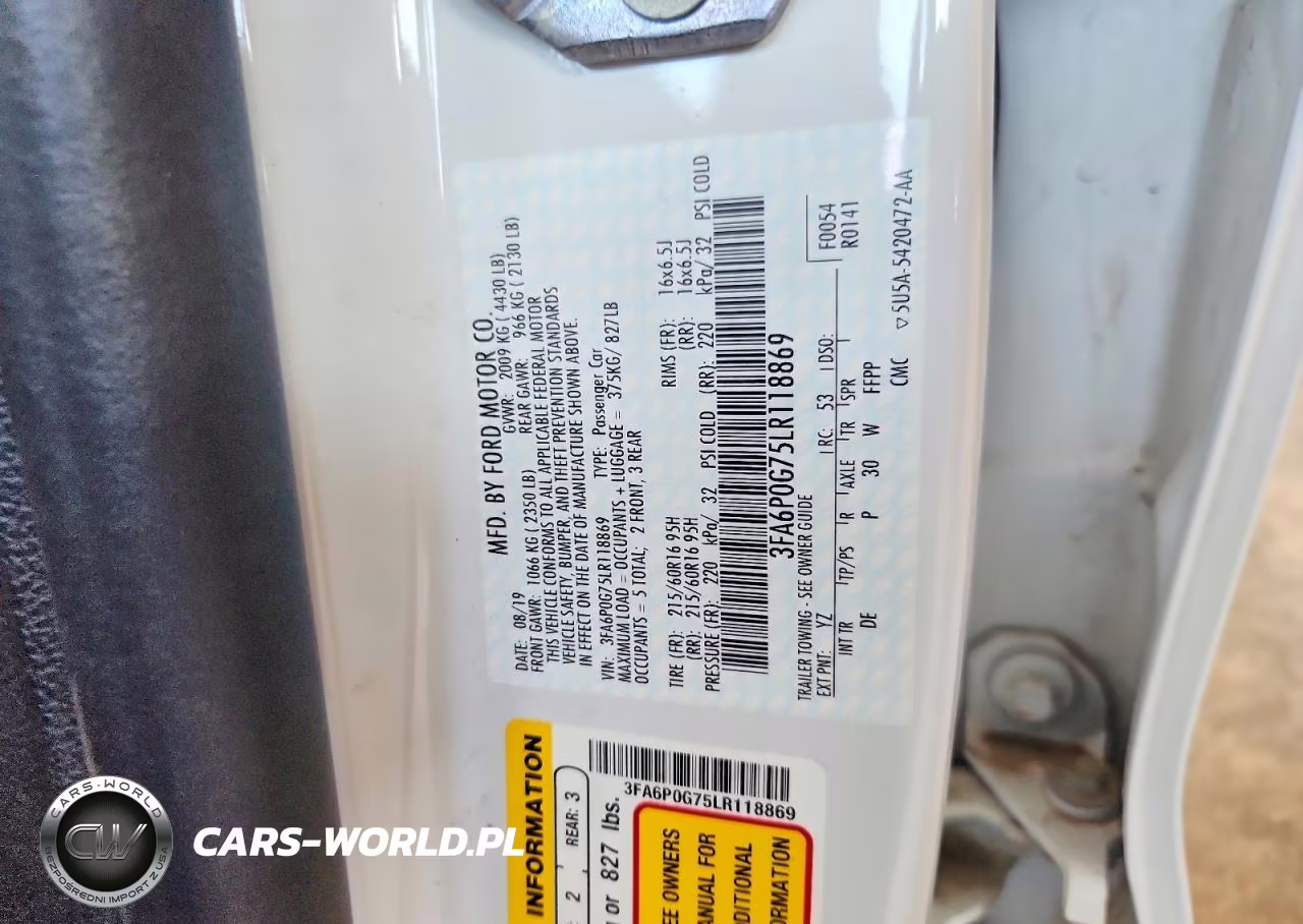 2020 Ford Fusion S VIN:3FA6P0G75LR118869 - 13