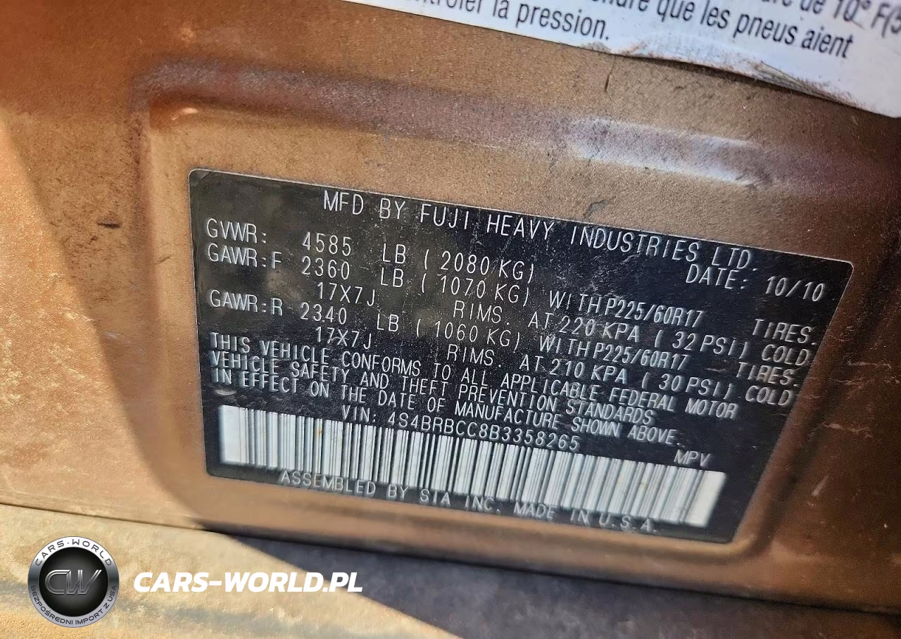 2011 Subaru Outback 2.5I Premium VIN:4S4BRBCC8B3358265 - 13