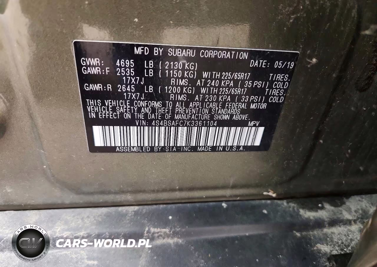 2019 Subaru Outback 2.5I Premium VIN:4S4BSAFC7K3361104 - 14