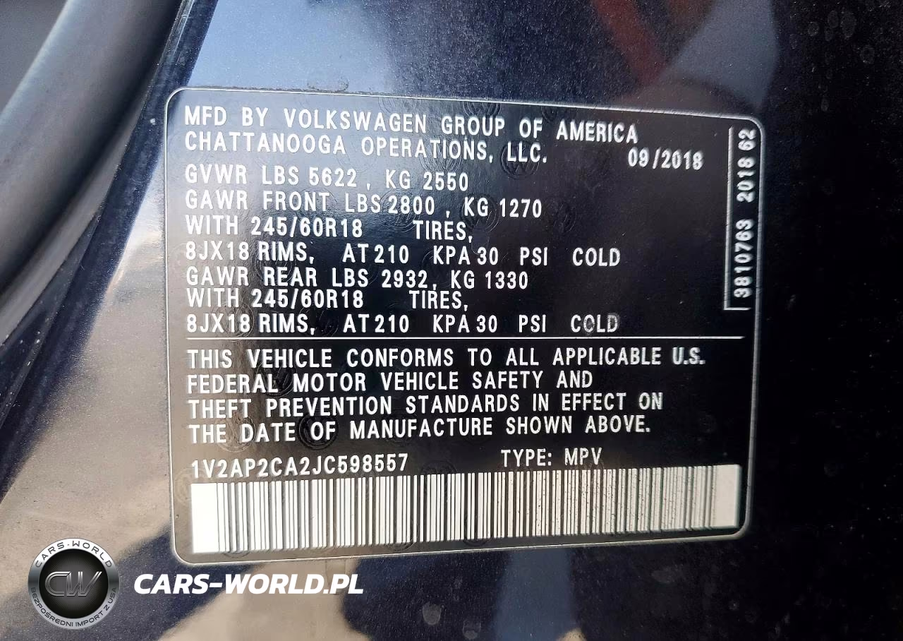 2018 Volkswagen Atlas S VIN:1V2AP2CA2JC598557 - 13