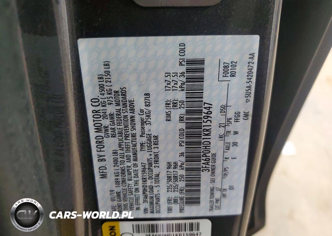 2019 Ford Fusion Se VIN:3FA6P0HD1KR159647 - 12