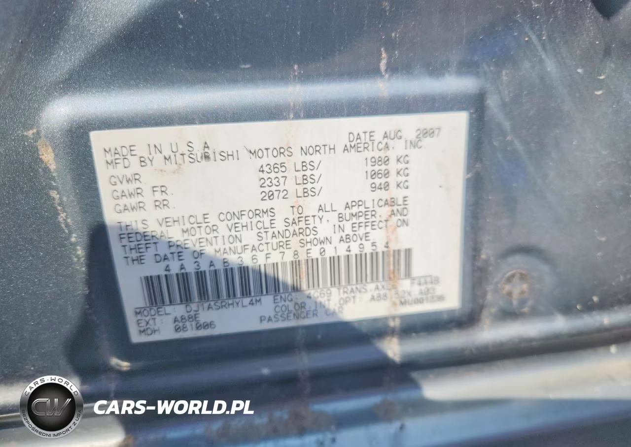 2008 Mitsubishi Galant Es VIN:4A3AB36F78E014954 - 12