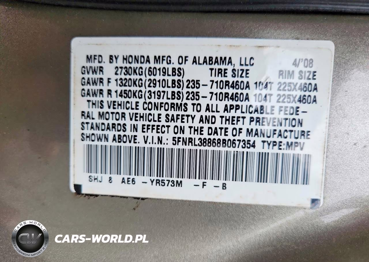 2008 Honda Odyssey Touring VIN:5FNRL38868B067354 - 13