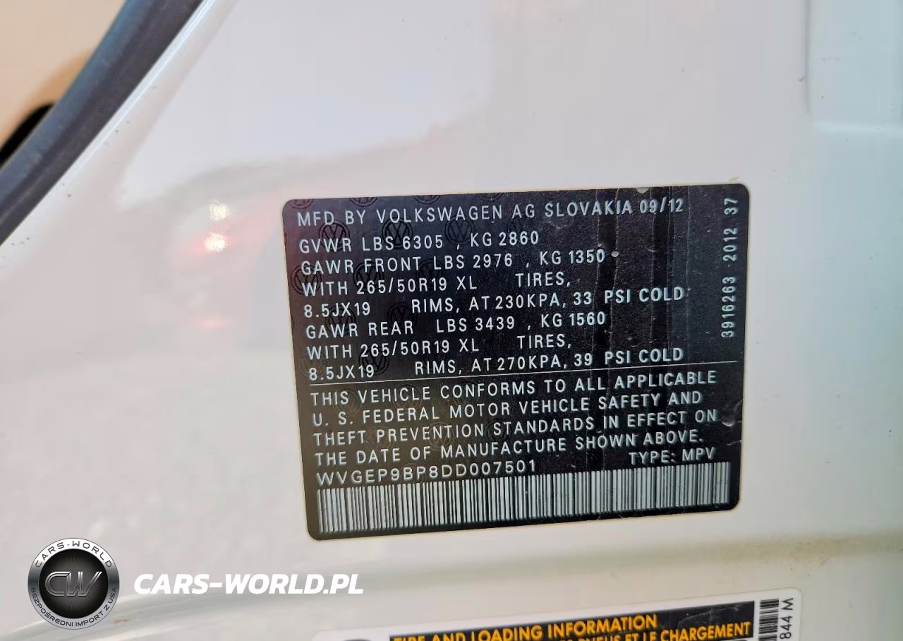 2013 Volkswagen Touareg V6 Tdi VIN:WVGEP9BP8DD007501 - 13