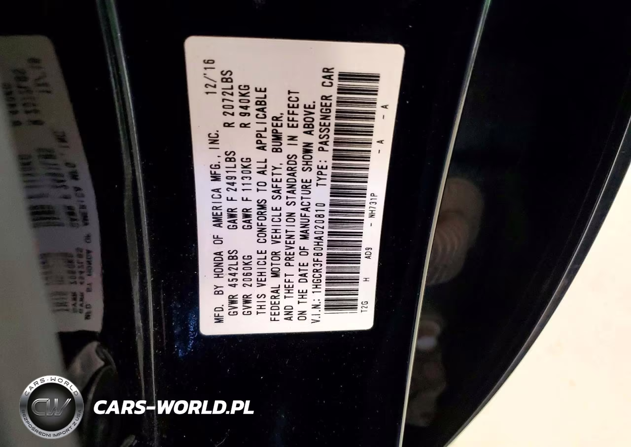 2017 Honda Accord Exl VIN:1HGCR3F80HA020810 - 12