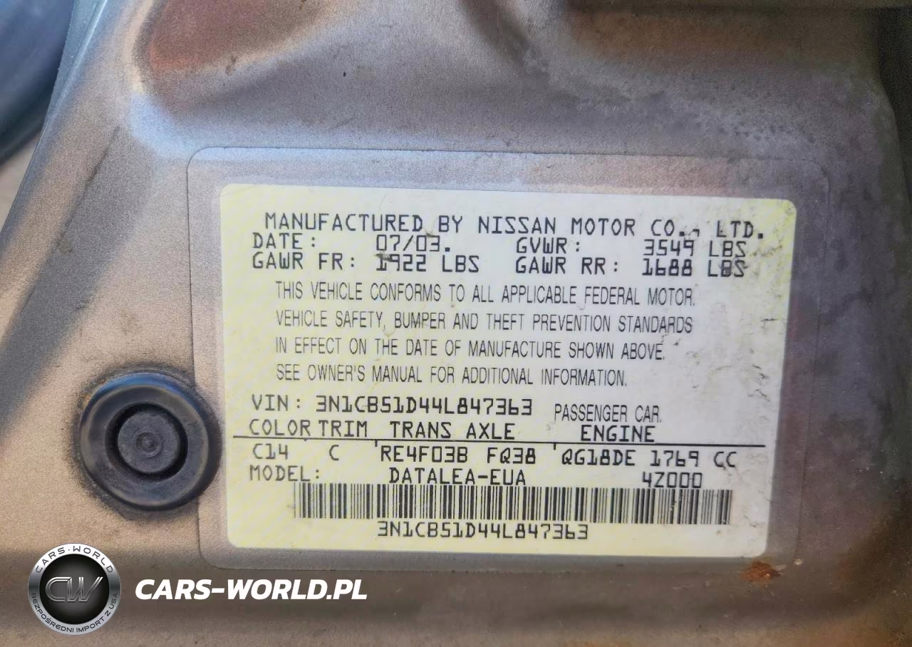2004 Nissan Sentra 1.8 VIN:3N1CB51D44L847363 - 12