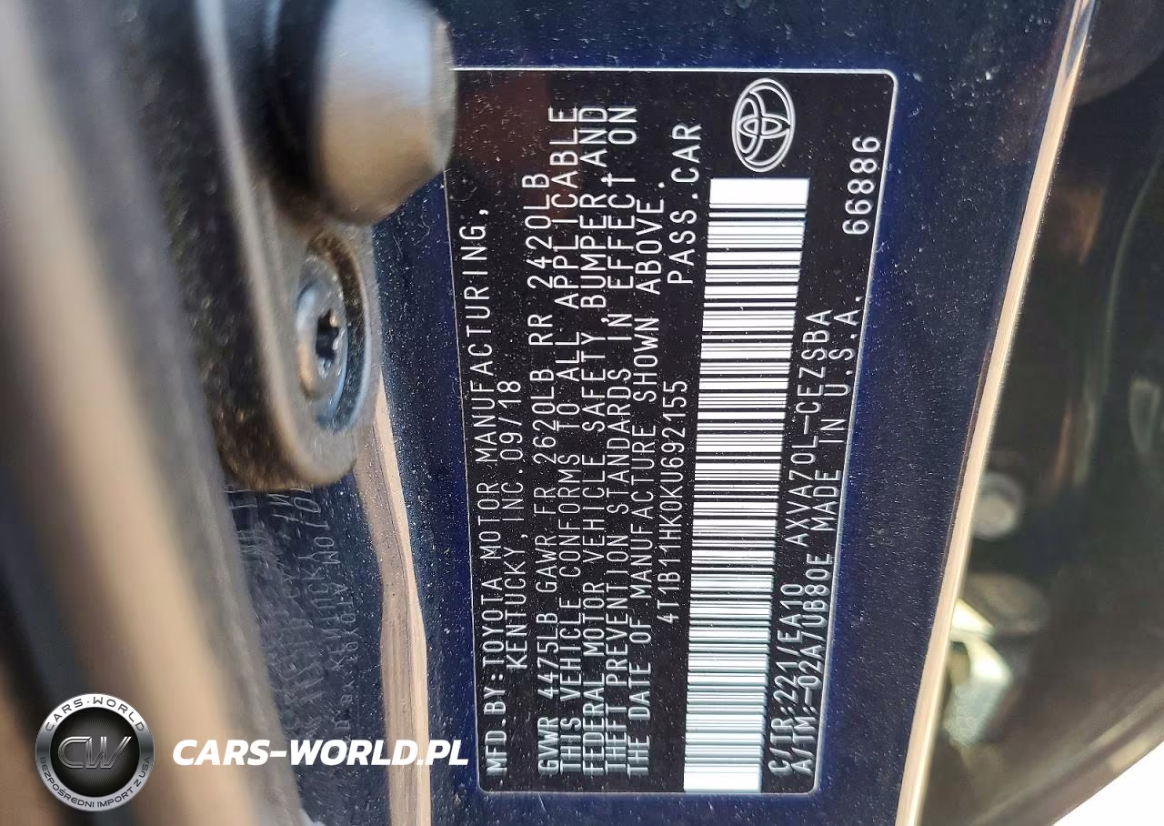 2019 Toyota Camry Se VIN:4T1B11HK0KU692155 - 12