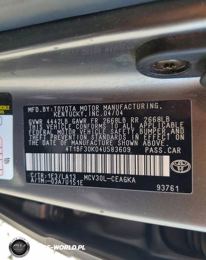 2004 Toyota Camry Xle V6 VIN:4T1BF30K04U583609 - 12