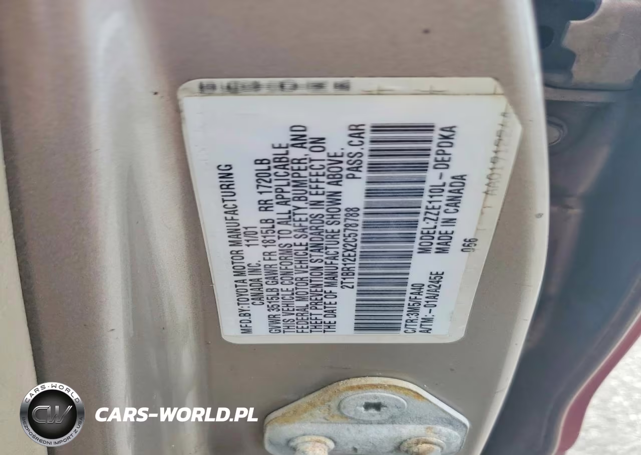 2002 Toyota Corolla Le VIN:2T1BR12EX2C578788 - 12