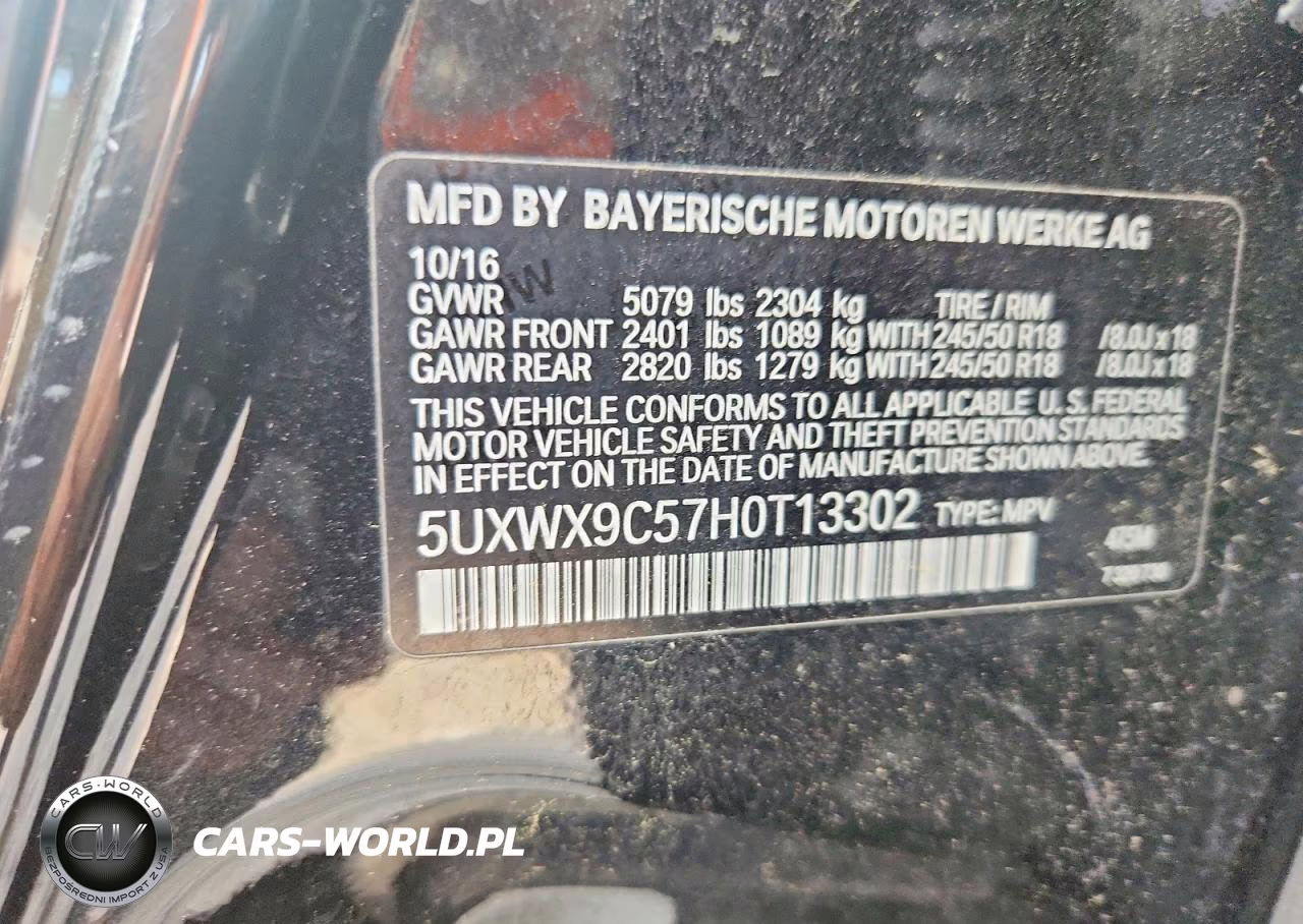 2017 BMW X3 xDrive28I VIN:5UXWX9C57H0T13302 - 12