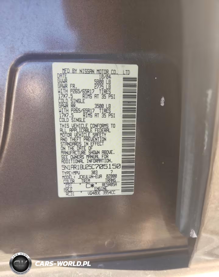 2005 Nissan Pathfinder Xe VIN:5N1AR18U25C705150 - 13