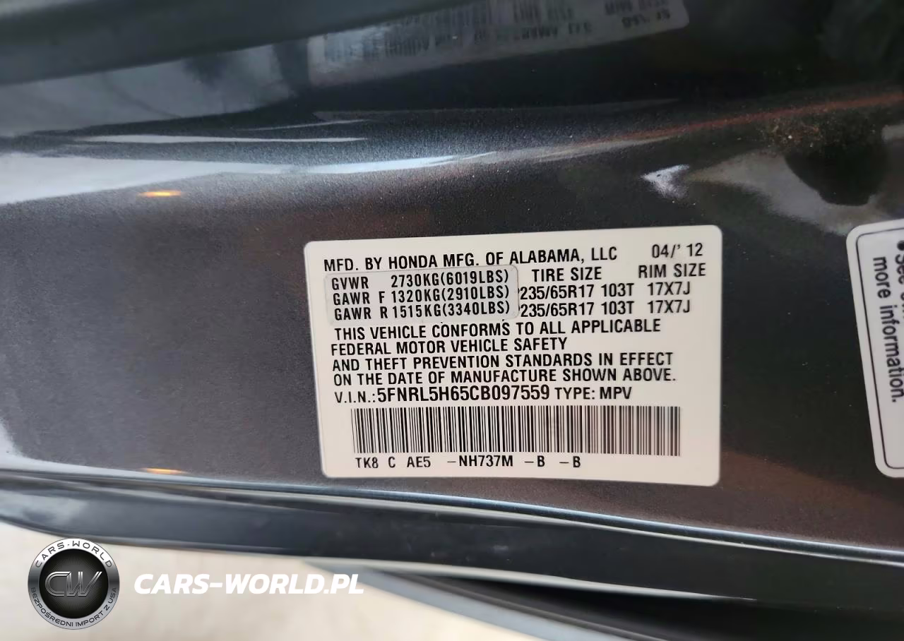 2012 Honda Odyssey Exl VIN:5FNRL5H65CB097559 - 13