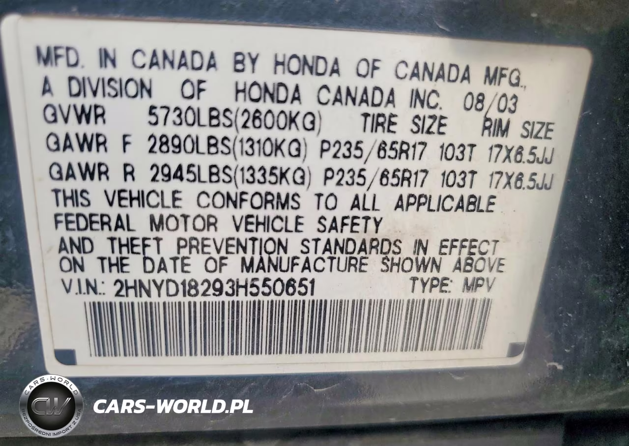 2003 Acura Mdx VIN:2HNYD18293H550651 - 13