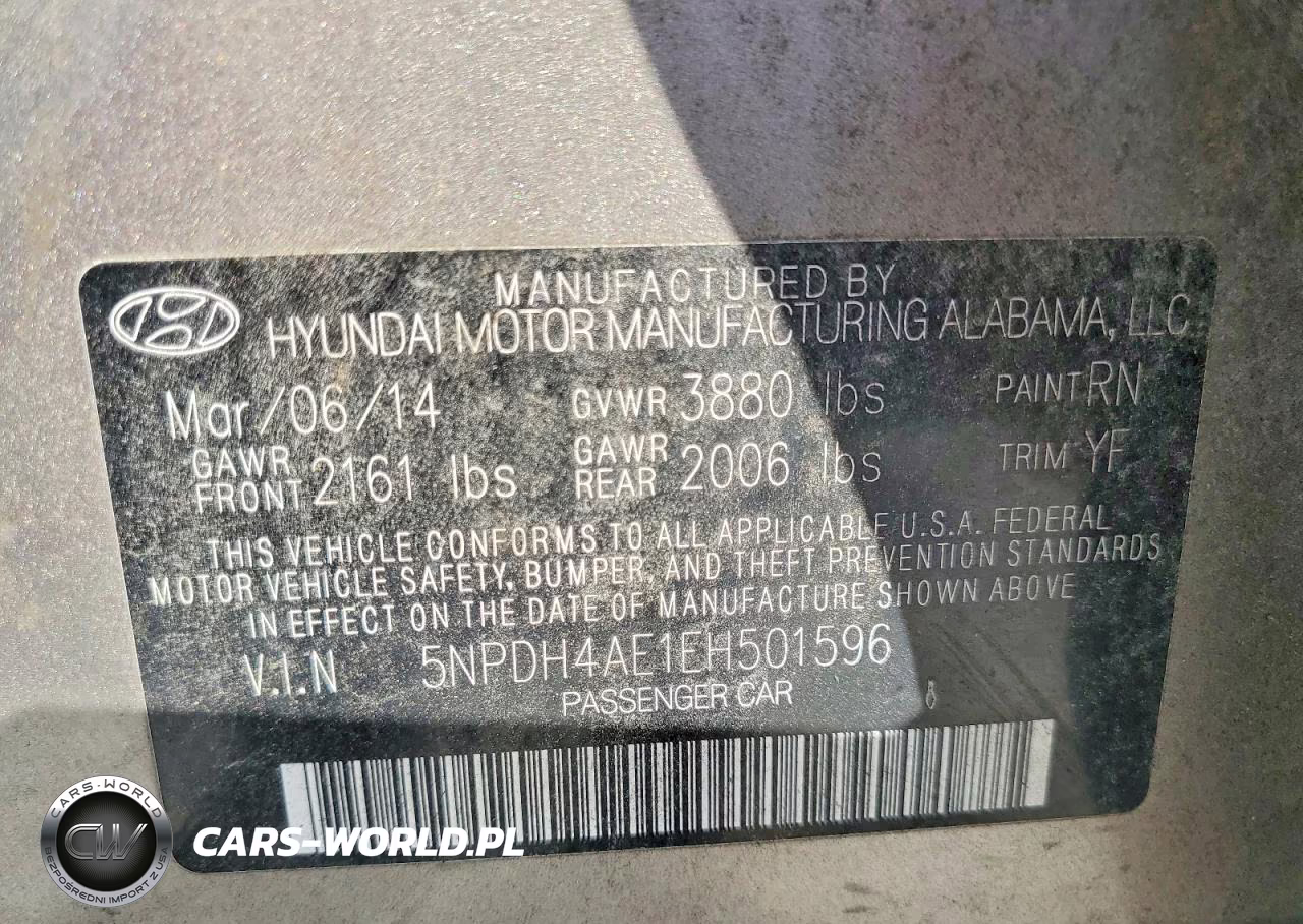 2014 Hyundai Elantra Se VIN:5NPDH4AE1EH501596 - 12