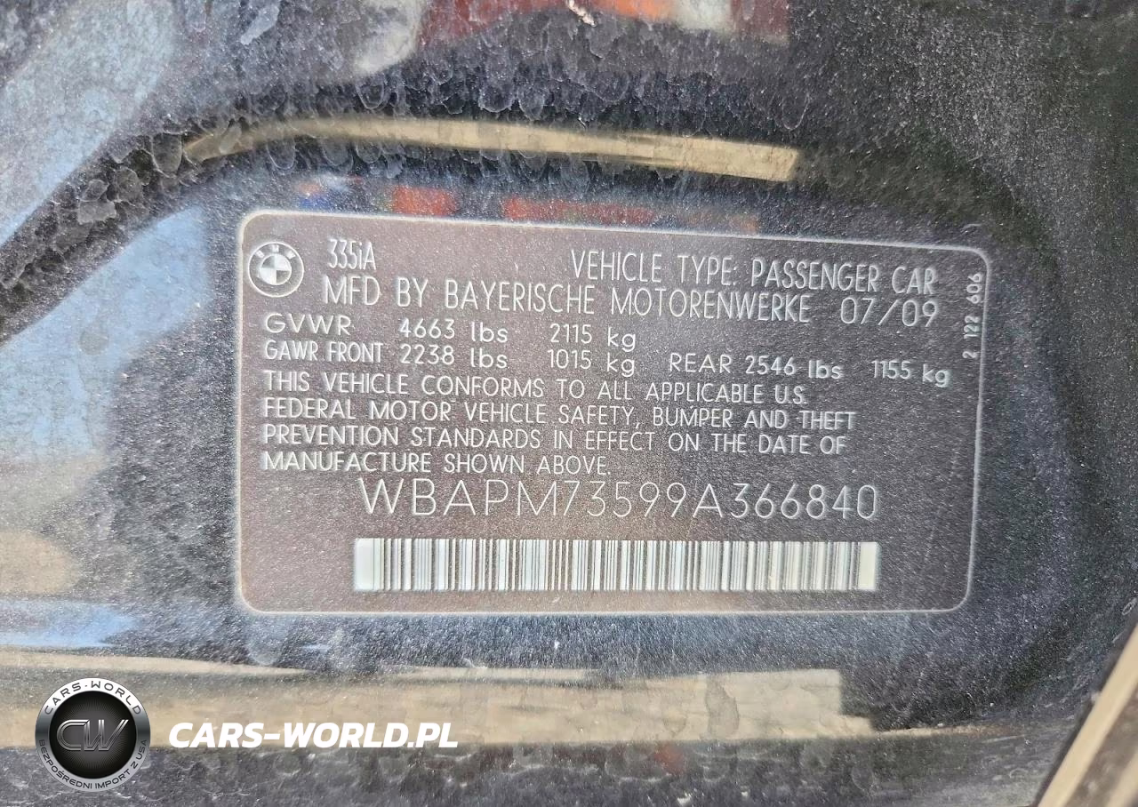 2009 BMW 335 I VIN:WBAPM73599A366840 - 12