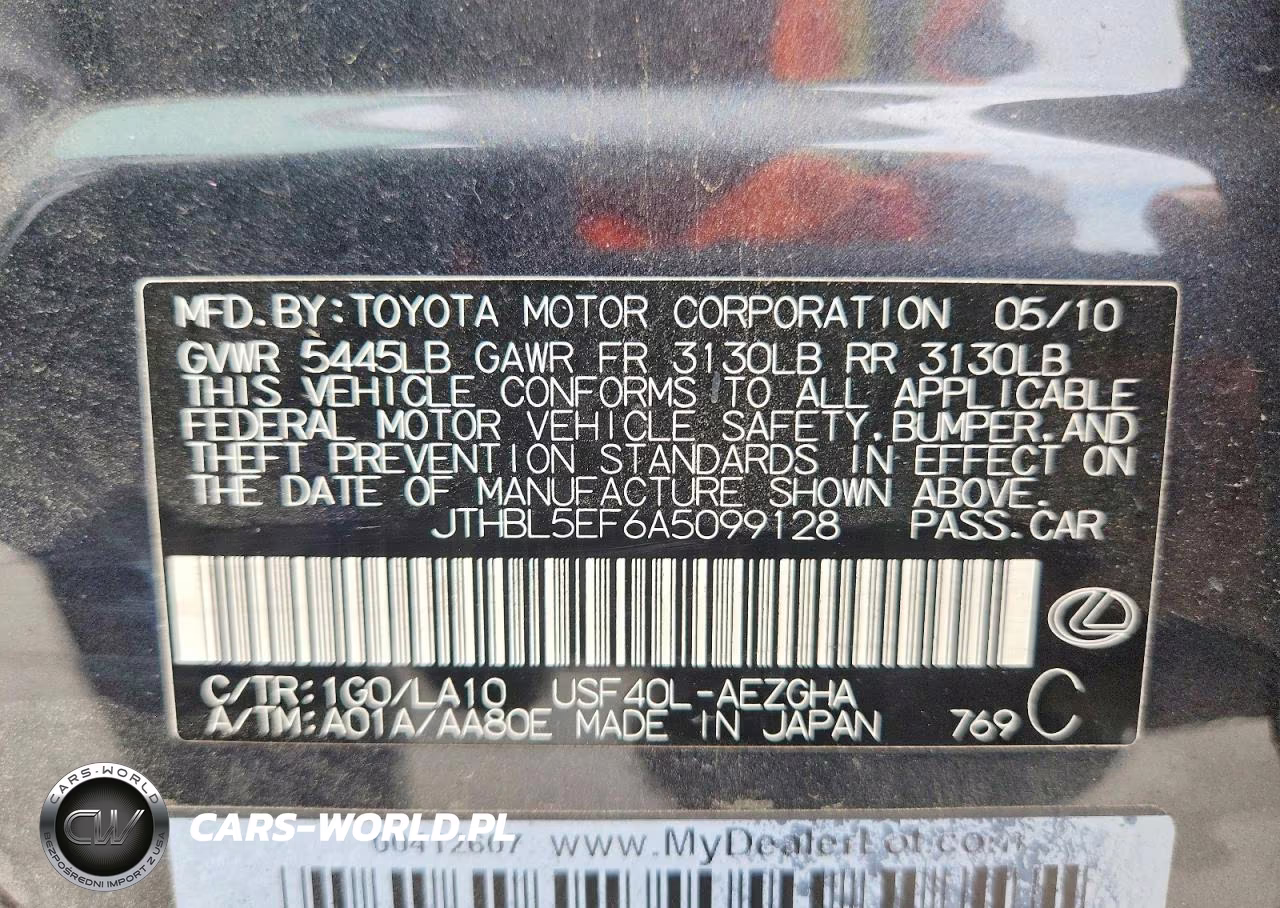 2010 Lexus Ls 460 VIN:JTHBL5EF6A5099128 - 12