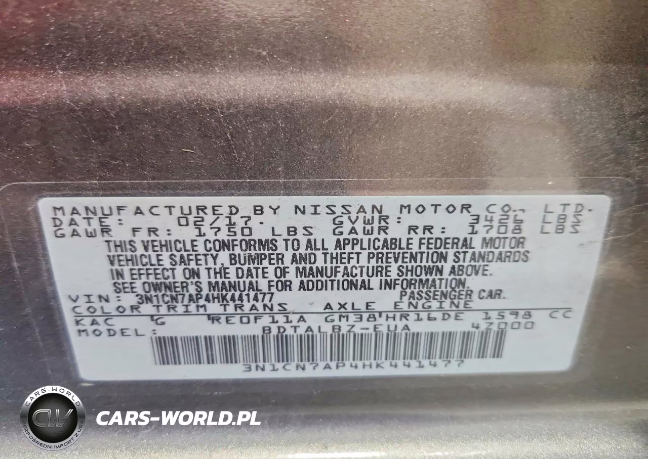 2017 Nissan Versa 1.6 S VIN:3N1CN7AP4HK441477 - 12