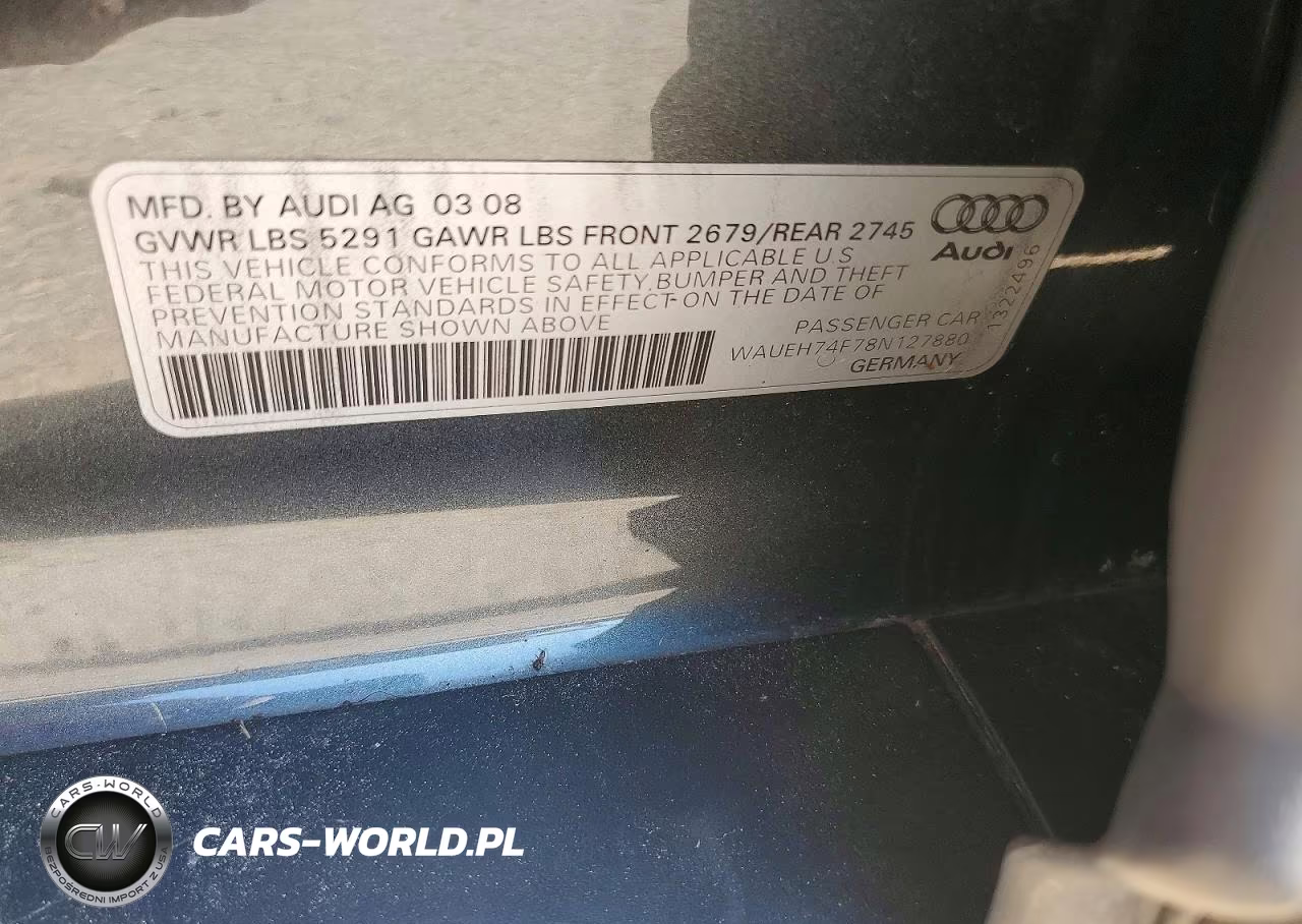 2008 Audi A6 S-Line 3.2 Quattro VIN:WAUEH74F78N127880 - 12