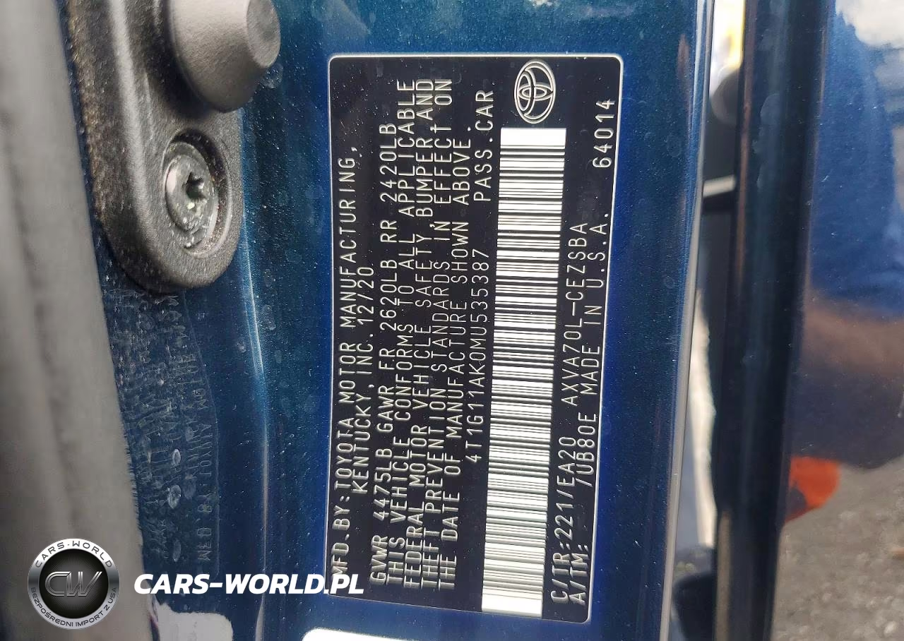 2021 Toyota Camry Se VIN:4T1G11AK0MU535387 - 12