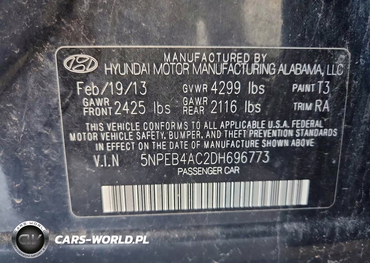 2013 Hyundai Sonata Gls VIN:5NPEB4AC2DH696773 - 12
