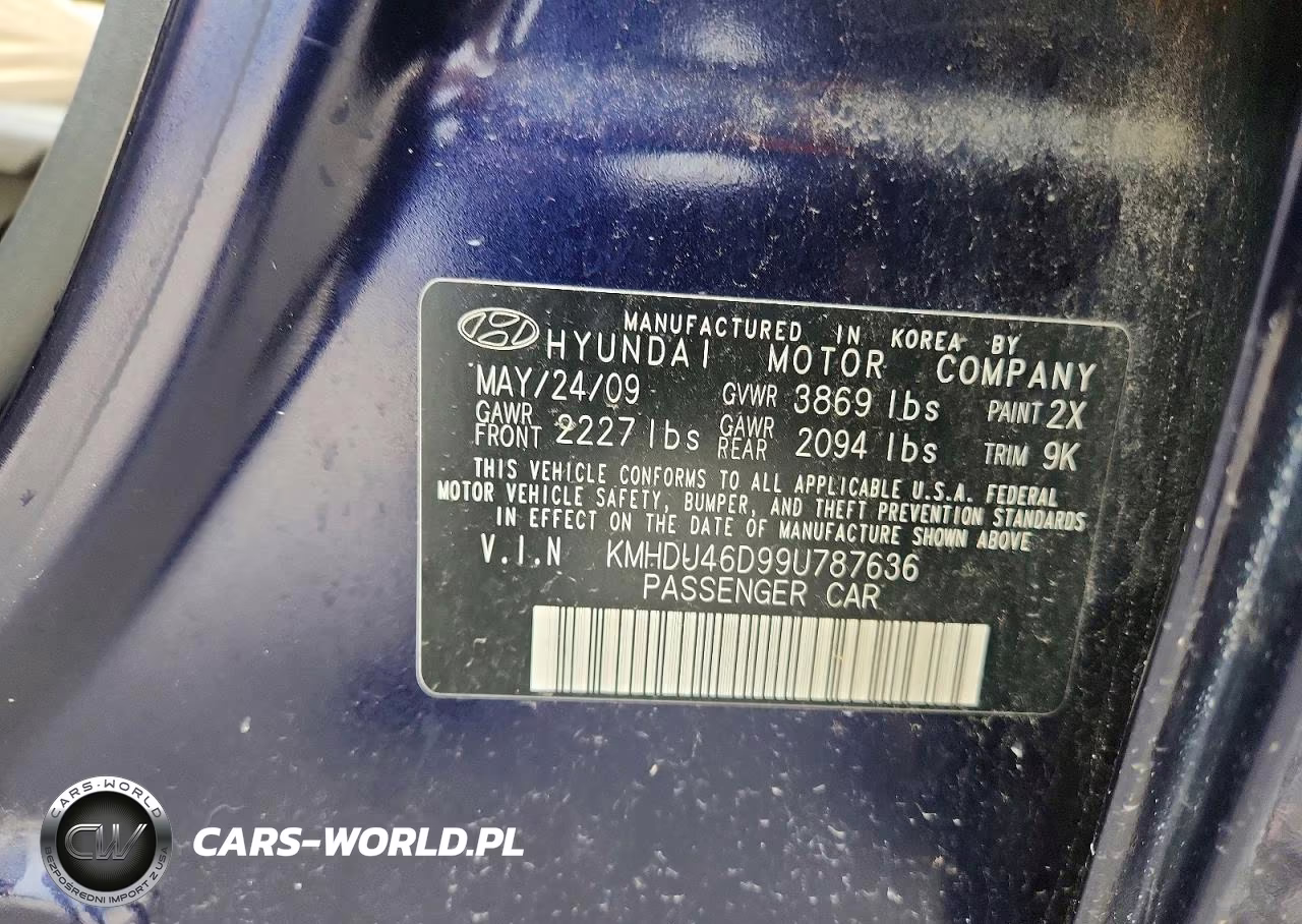 2009 Hyundai Elantra Gls VIN:KMHDU46D99U787636 - 12