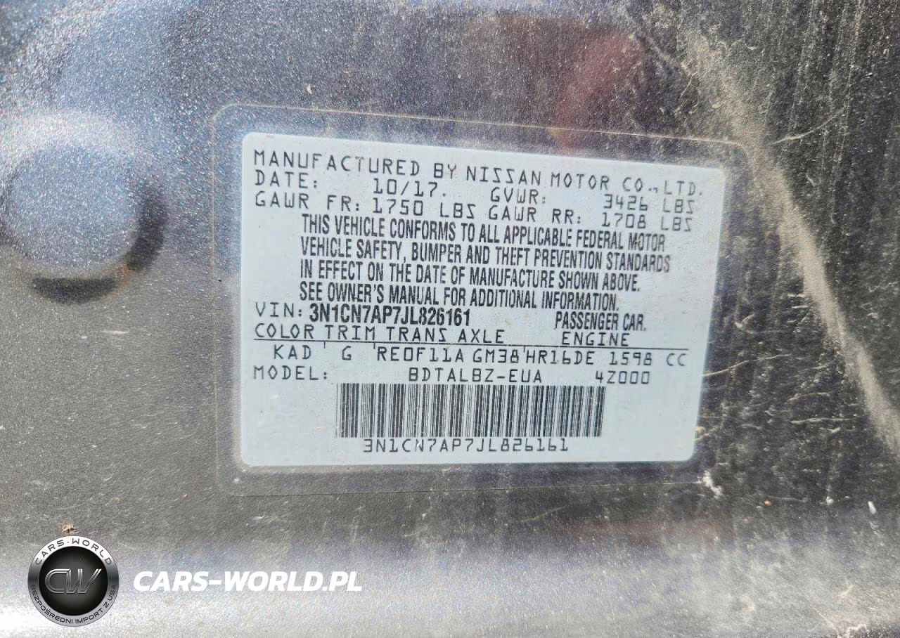 2018 Nissan Versa Sv VIN:3N1CN7AP7JL826161 - 12