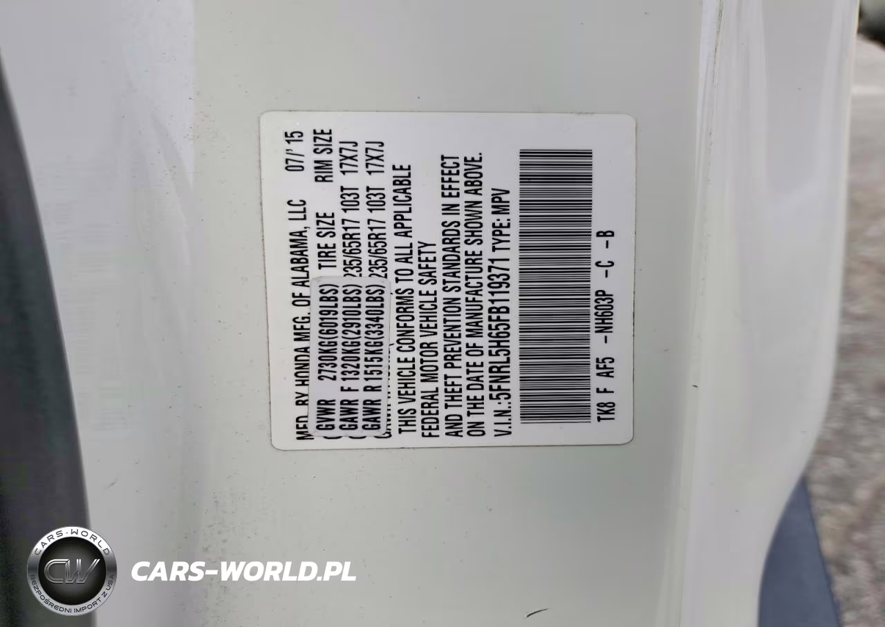2015 Honda Odyssey Exl VIN:5FNRL5H65FB119371 - 14