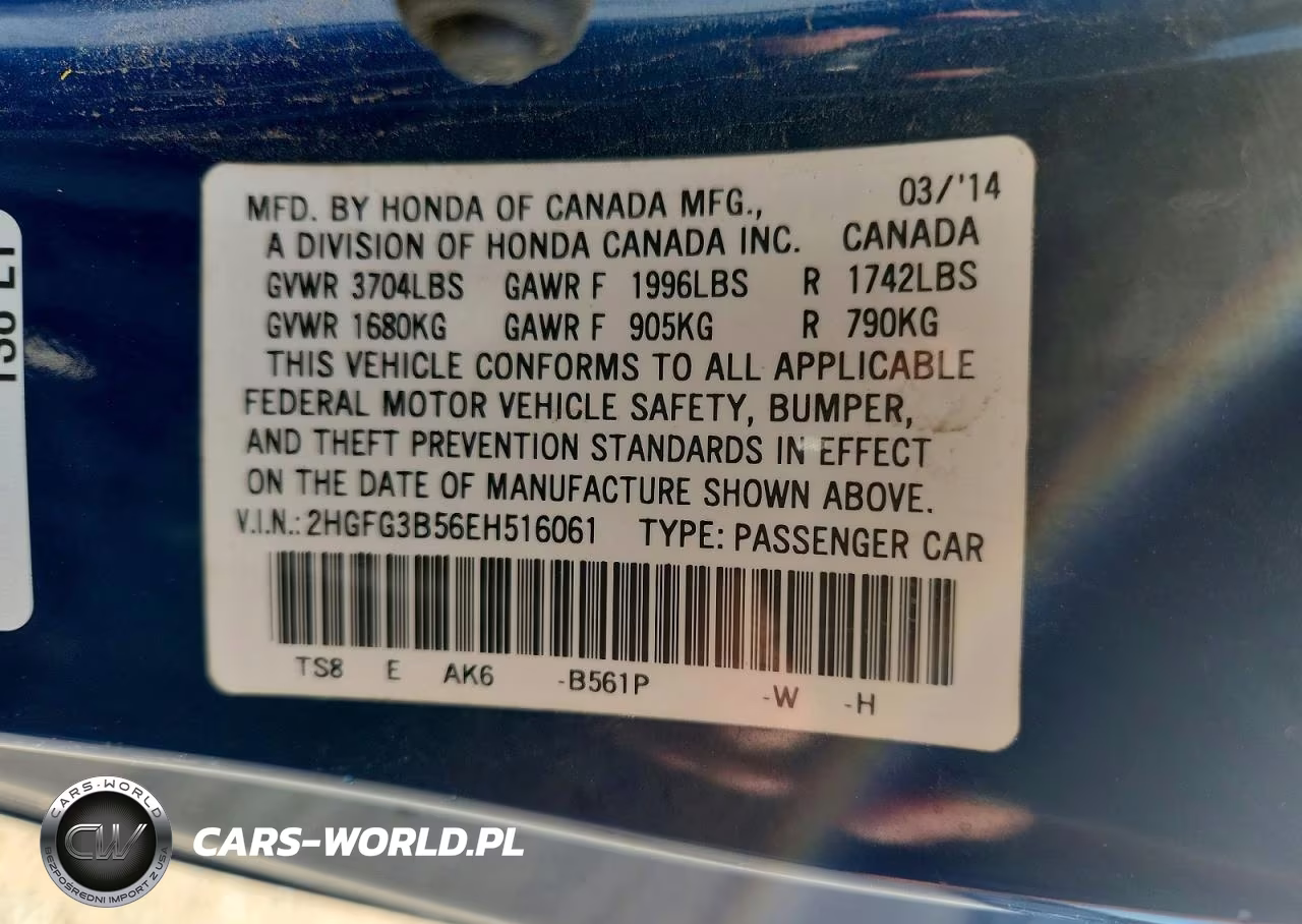 2014 Honda Civic Lx VIN:2HGFG3B56EH516061 - 12