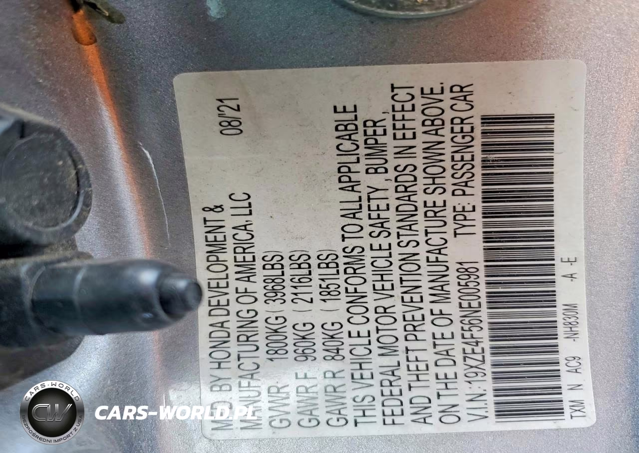 2022 Honda Insight Ex VIN:19XZE4F56NE005981 - 12