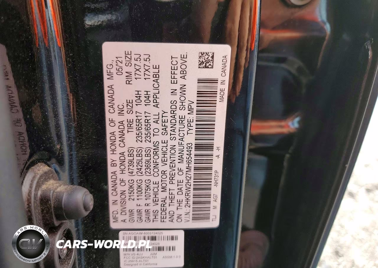 2021 Honda Cr-V Lx VIN:2HKRW2H27MH654493 - 13