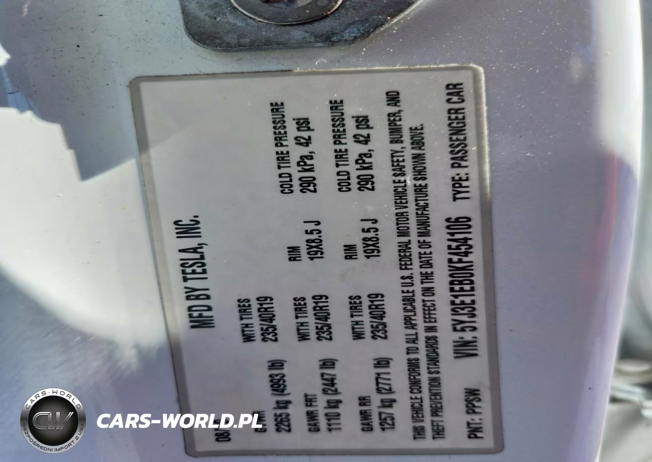 2019 Tesla Model 3 VIN:5YJ3E1EB0KF454106 - 12