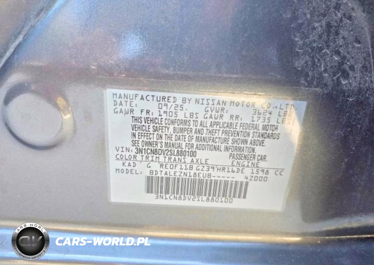 2025 Nissan Versa S VIN:3N1CN8DV2SL880100 - 10