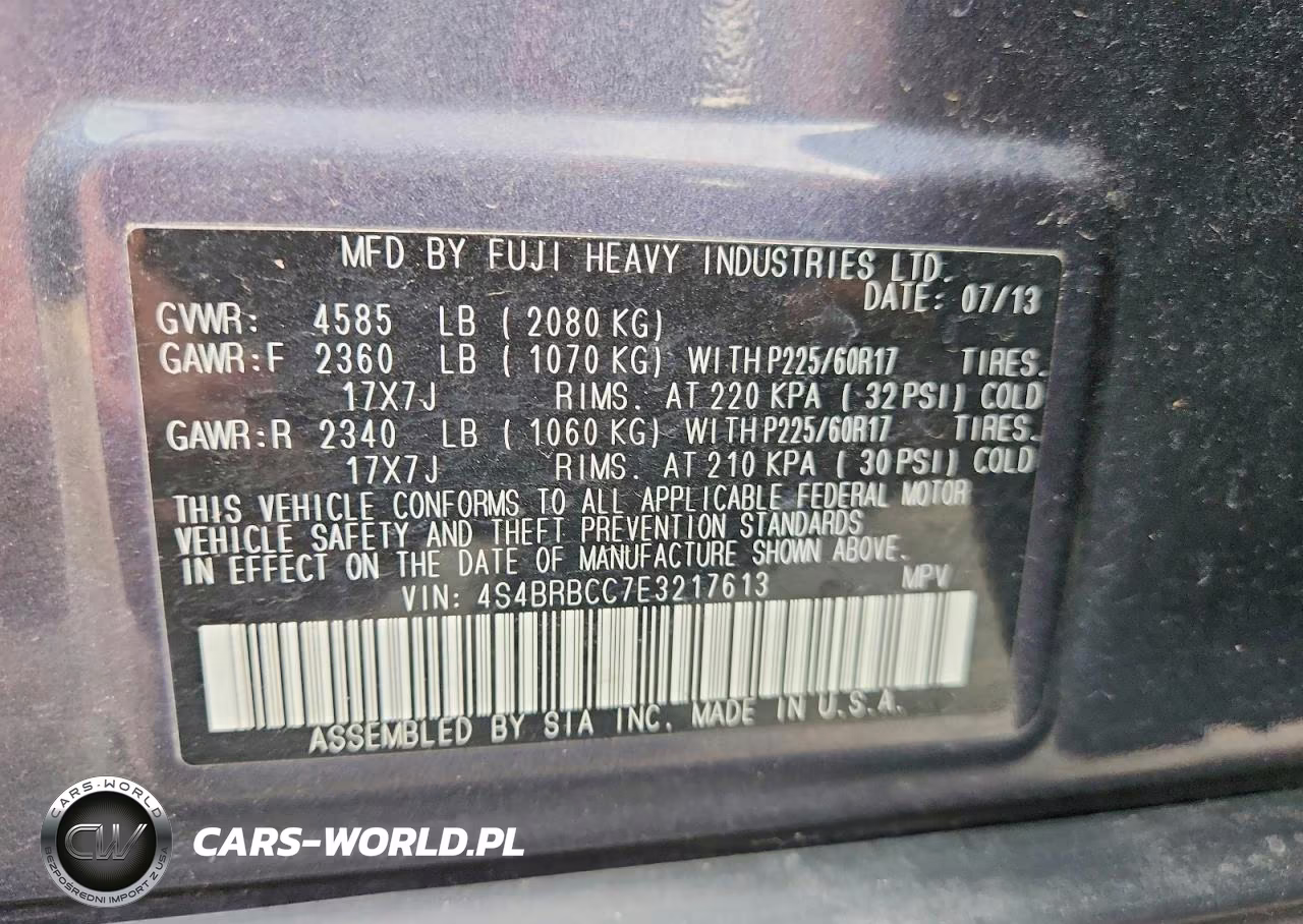 2014 Subaru Outback 2.5I Premium VIN:4S4BRBCC7E3217613 - 13